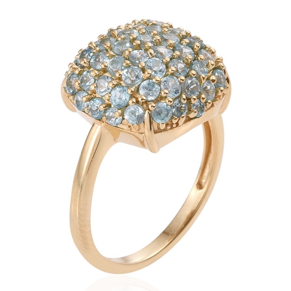 AA Natural Cambodian Blue Zircon (Rnd) Cluster Ring in 14K Gold Overlay Sterling Silver 4.000 Ct.