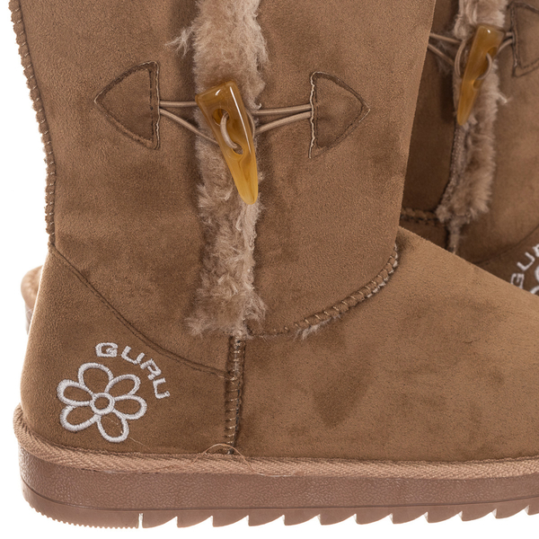 GURU Womens Winter Fluffy Ankle Boots with Button Closure (Size 6) - Brown