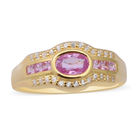 Pink Sapphire and Natural Cambodian Zircon Ring (Size T) in Yellow Gold Overlay Sterling Silver 1.05 Ct.