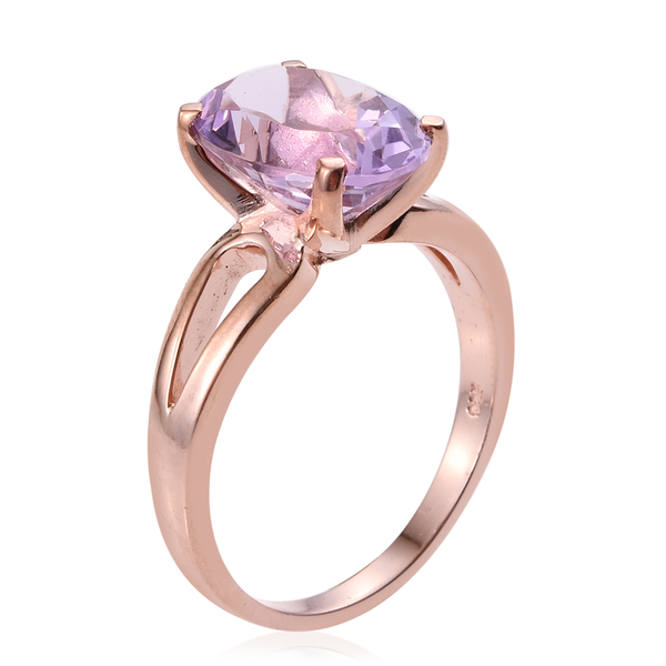AA Rose De France Amethyst (Ovl) Solitaire Ring in Rose Gold Overlay Sterling Silver 5.000 Ct.