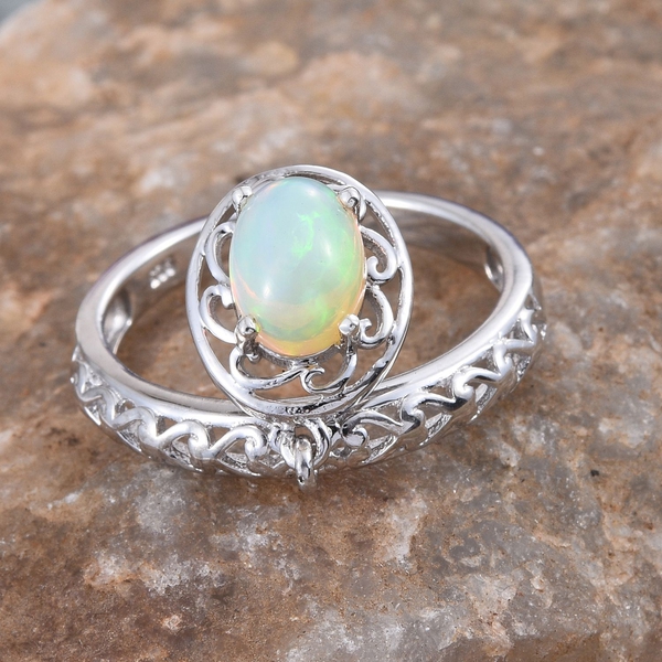 Ethiopian Welo Opal (Ovl) Ring in Platinum Overlay Sterling Silver 0.900 Ct.