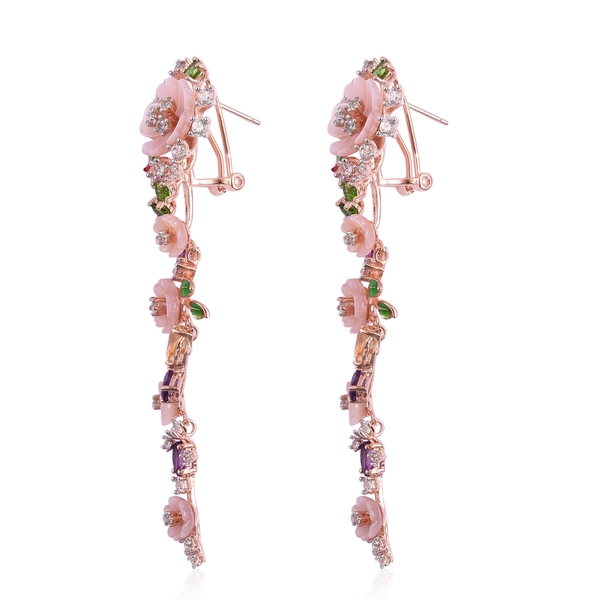 Jardin Collection - Pink Mother of Pearl, Citrine, Amethyst, Chrome Diopside and Multi Gemstone Enameled Flower Earrings (with French Clip) in Rose Gold Overlay Sterling Silver
