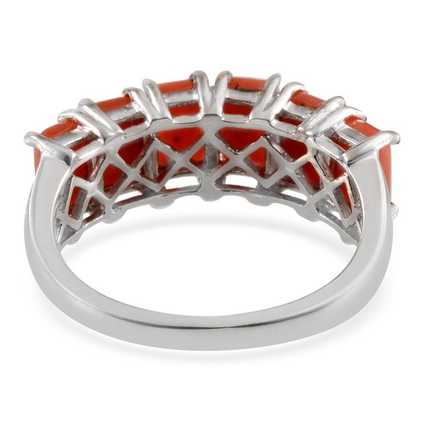 Mediterranean Coral (3.25 Ct) Platinum Overlay Sterling Silver Ring  3.250  Ct.