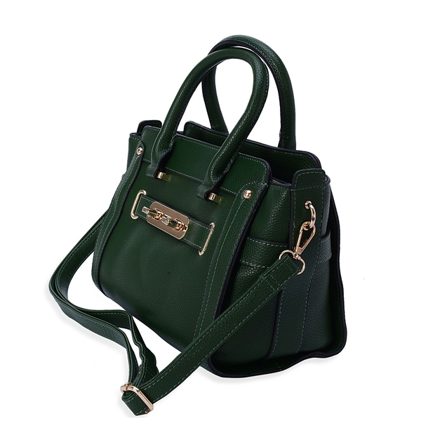 Green Colour Tote Bag with External Zipper Pocket and Adjustable and Removable Shoulder Strap (Size 32x22x9 Cm)