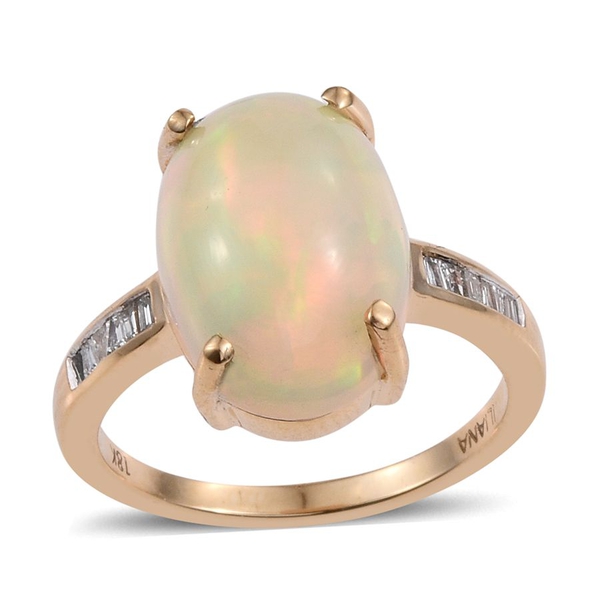 ILIANA 6.15 Ct AAA Ethiopian Welo Opal and Diamond Ring in 18K Gold
