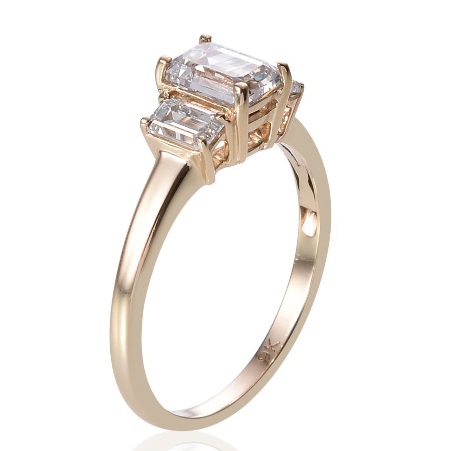 9K Y Gold (Oct) 3 Stone Ring Made with Finest CZ 1.560 Ct.