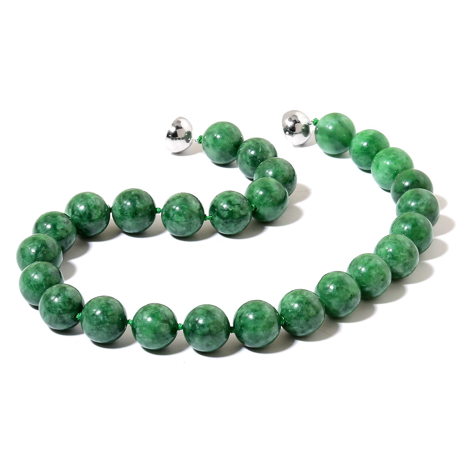 Very Rare Green Jade Necklace with Magnetic Lock (Size 20) in Rhodium Plated Sterling Silver 908.400 Ct.