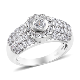 Lustro Stella Platinum Overlay Sterling Silver Ring Made with Finest CZ 2.53 Ct.