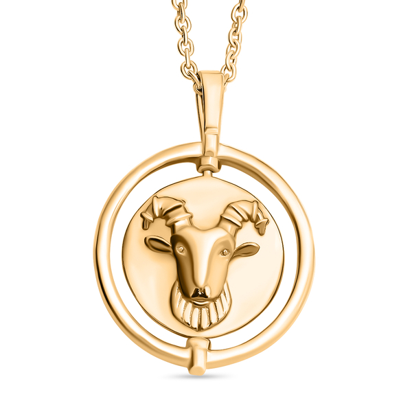 Sunday Child 14K Gold Overlay Sterling Silver Aries Zodiac Sign Pendant with Chain (Size 20), Silver