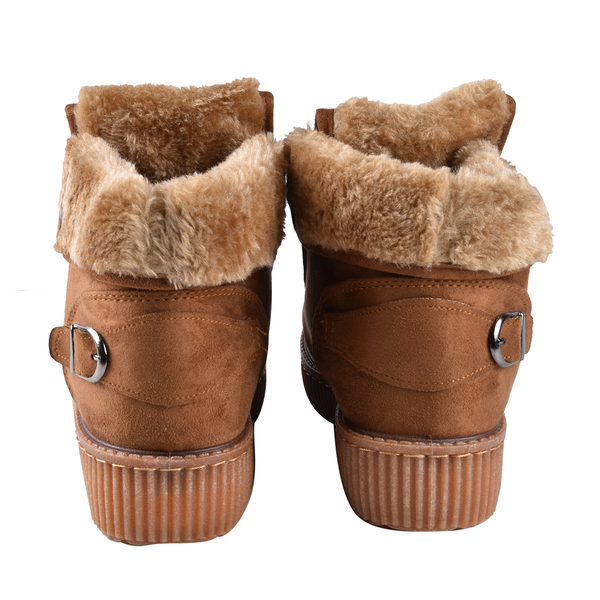 Camel Colour Faux Fur Lined Lace-Up Ankle Boots (Size 3)