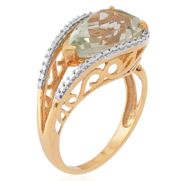 Green Amethyst (Pear) Solitaire Ring in 14K Gold Overlay Sterling Silver 5.000 Ct.