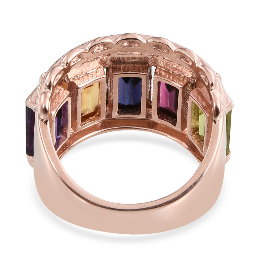 Stefy Rhodolite Garnet (Bgt), Citrine, Hebei Peridot, Iolite, Amethyst and Pink Sapphire Ring in Rose Gold Overlay Sterling Silver 5.020 Ct.
