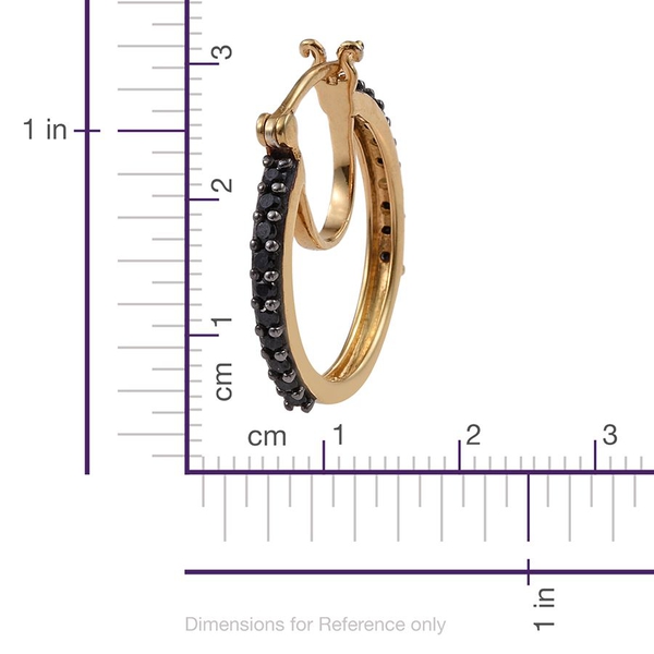 Boi Ploi Black Spinel (Rnd) Hoop Earrings (with Clasp) in 14K Gold Overlay Sterling Silver 1.250 Ct.