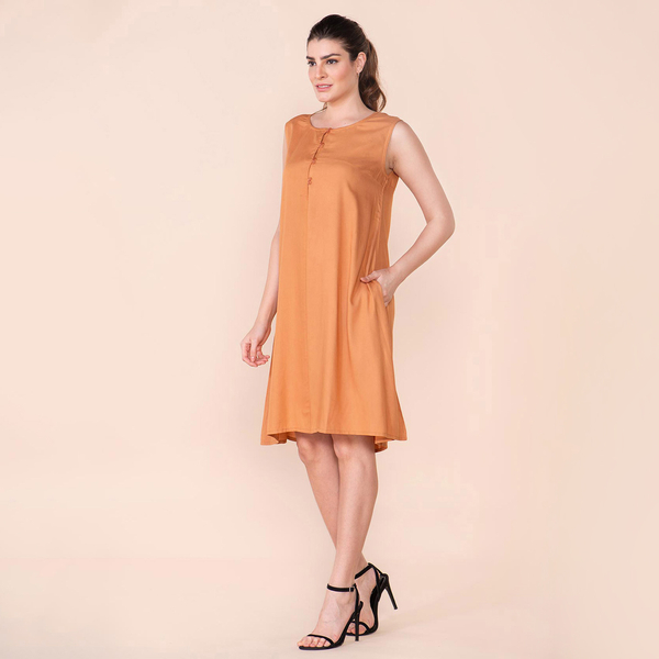 TAMSY 100% Viscose Plain Sleeveless Dress (Size 12) - Orange