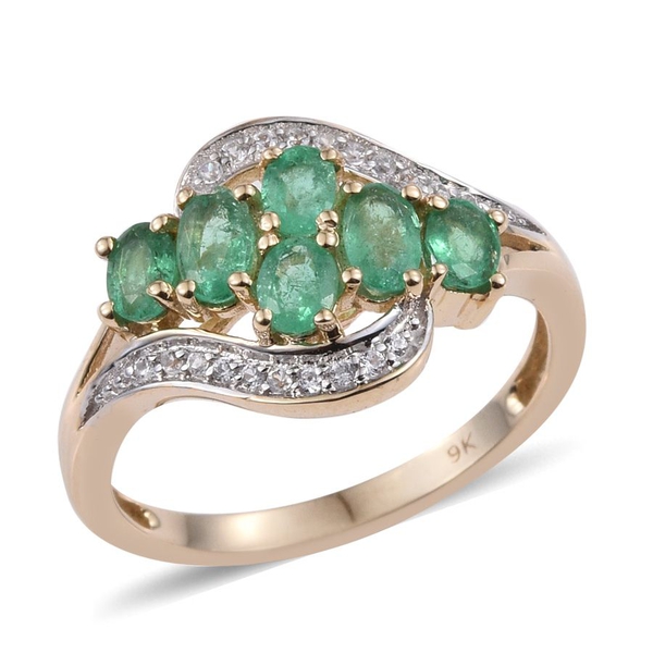 9K Y Gold Boyaca Colombian Emerald (Ovl), Natural Cambodian Zircon Ring 1.250 Ct.