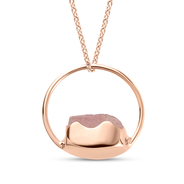 Morganite Circle Pendant with Chain (Size 20) in Rose Gold Overlay Sterling Silver 11.28 Ct.