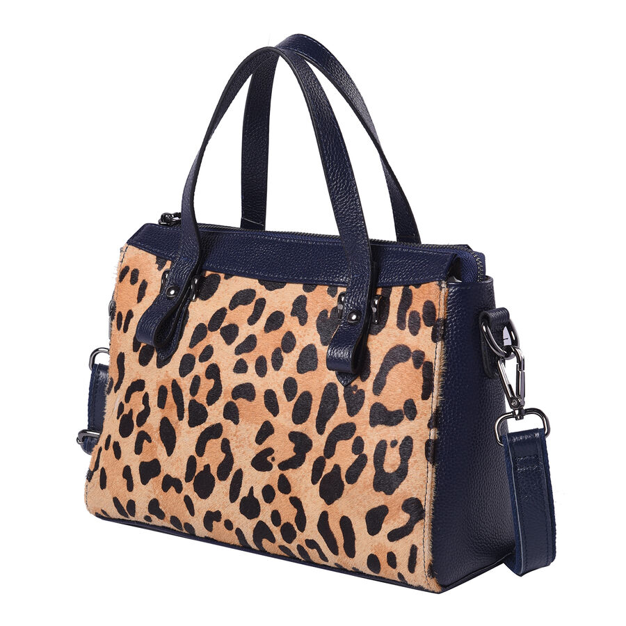 100 Genuine Leather Leopard Pattern Tote Bag with Adjustable Shoulder