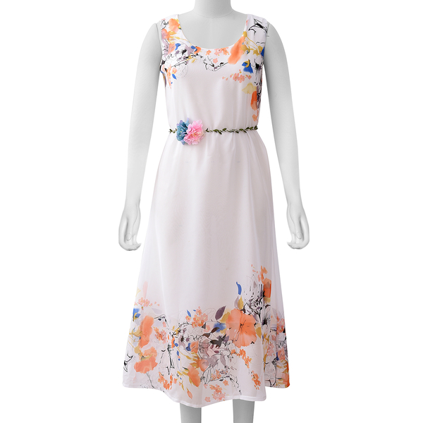 White Colour Plum Blossom Flower Pattern One Piece Dress