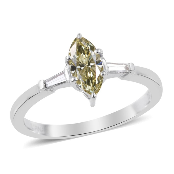 ILIANA 18K W Gold Rare Canary Diamond (Mrq 0.60 Ct), White Diamond Ring 0.750 Ct.