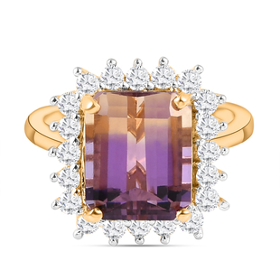 Premium Ametrine and Natural Cambodian Zircon Ring in Vermeil Yellow Gold Overlay Sterling Silver 5.