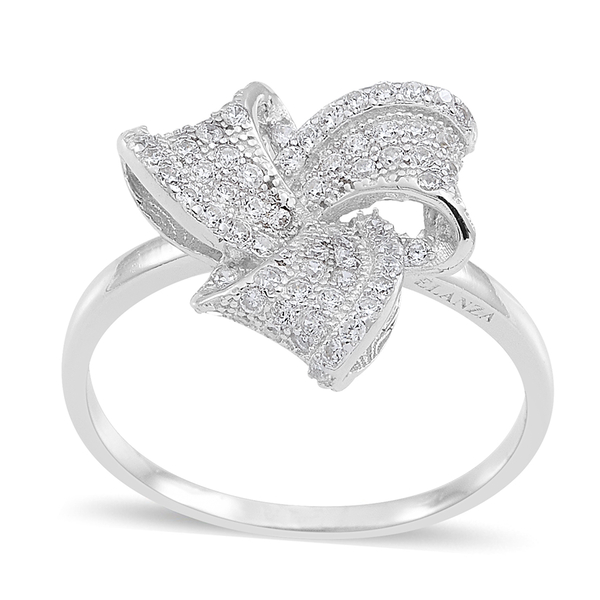 ELANZA AAA Simulated White Diamond (Rnd) Knot Ring in Rhodium Plated Sterling Silver