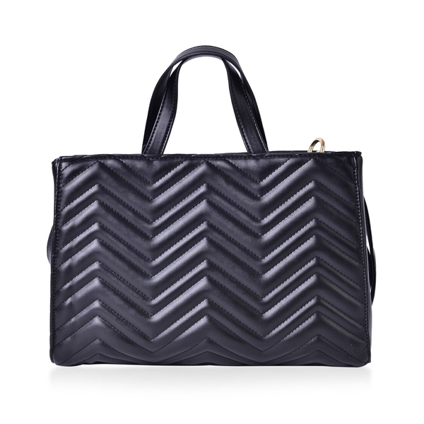 Black Colour ZigZag Pattern Tote Bag with Adjustable and Removable Shoulder Strap (Size 33X22X13 Cm)