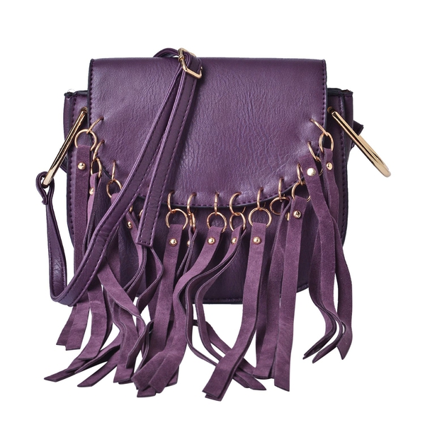 Purple Colour Crossbody Bag with Tassels and Adjustable Shoulder Strap (Size 20x17x8 Cm)