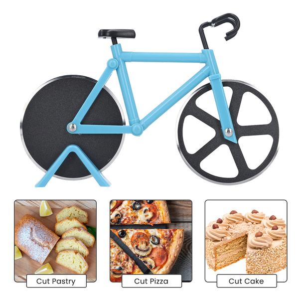 Set of 2 - Bicycle Pizza Cutter with Sharp Blades (Size 19x10Cm) - Blue