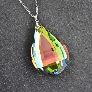 Simulated Mystic Topaz Pendant with Chain (Size 24) in Silver Tone