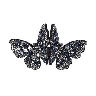 Austrian Crystal Butterfly Hair Clip - Blue Black & Grey