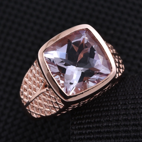 Rose De France Amethyst (Cush) Solitaire Ring in Rose Gold Overlay Sterling Silver 5.000 Ct. Silver wt 6.80 Gms.