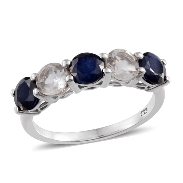 Diffused Blue Sapphire (Rnd), White Topaz Ring in Platinum Overlay Sterling Silver 2.750 Ct.