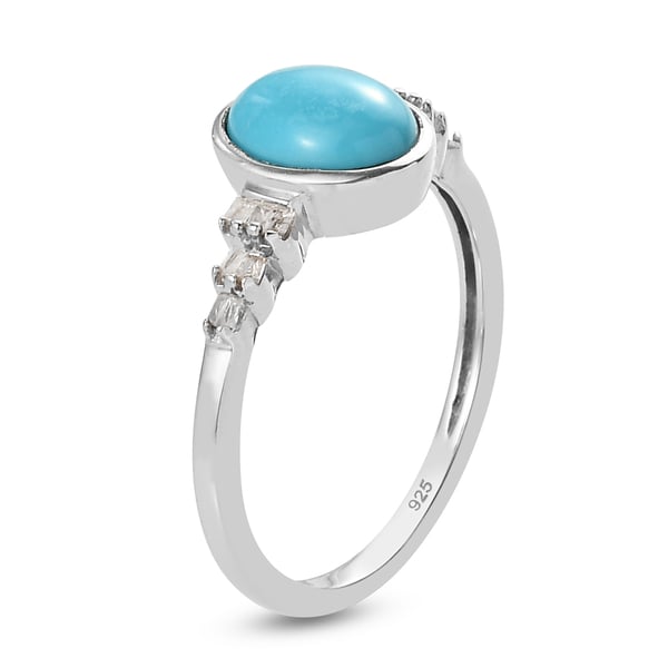 Arizona Sleeping Beauty Turquoise and Diamond Ring in Platinum Overlay Sterling Silver 1.12 Ct.