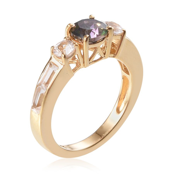 Northern Lights Mystic Topaz (Rnd 1.00 Ct), White Topaz Ring in 14K Gold Overlay Sterling Silver 1.750 Ct.