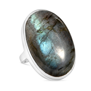 Rare Size Labradorite (OV 30X20) Solitaire Ring in Sterling Silver 33.00 Ct.