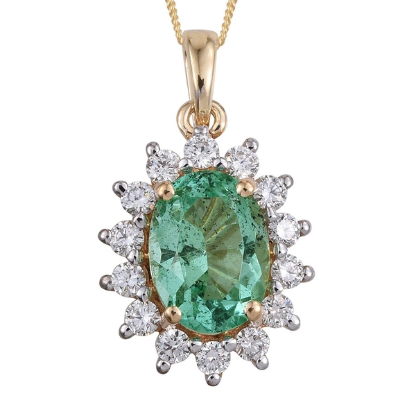 ILIANA 18K Y Gold Boyaca Colombian Emerald (Ovl 1.75 Ct), Diamond (SI-G-H) Pendant With Chain 2.250 