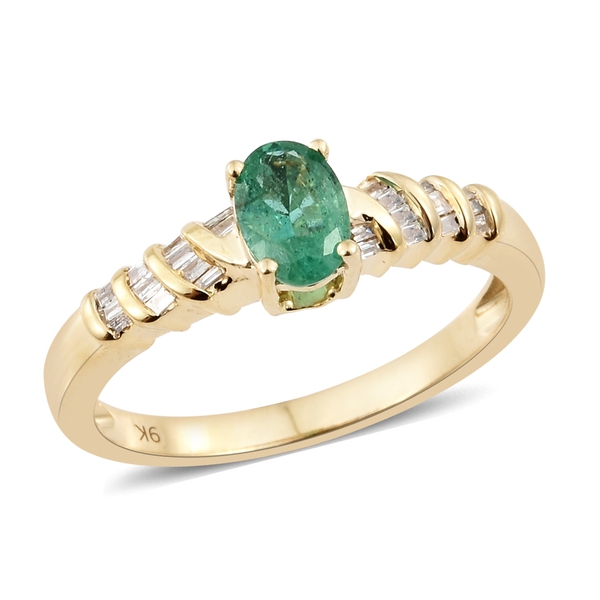 1 Carat AA Zambian Emerald and Diamond Solitaire Ring in 9K Gold 2.78 Grams