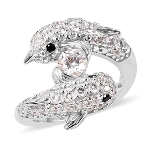 Lustro Stella - Boi Ploi Black Spinel Rhodium Overlay Sterling Silver Dolphin Ring Made with Finest 