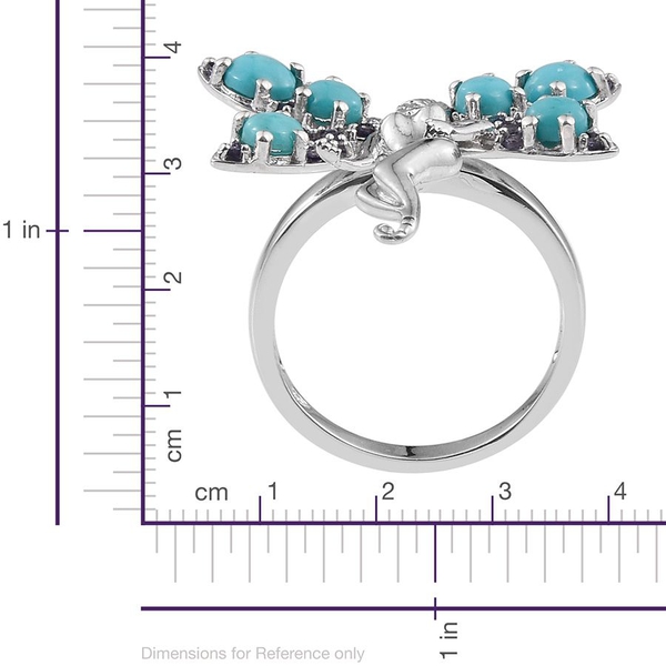 Sonoran Turquoise (Rnd), Iolite Angel Ring in Platinum Overlay Sterling Silver 2.250 Ct.