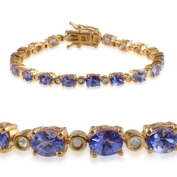 AA Tanzanite (Ovl), Diamond Bracelet (Size 6.5) in 14K Gold Overlay Sterling Silver 7.400 Ct.