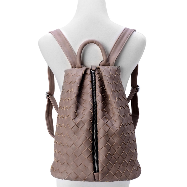 Olympia Dark Beige Weave Pattern Back Pack with  Adjustable Shoulder Strap (Size 34.5x27x17 Cm)