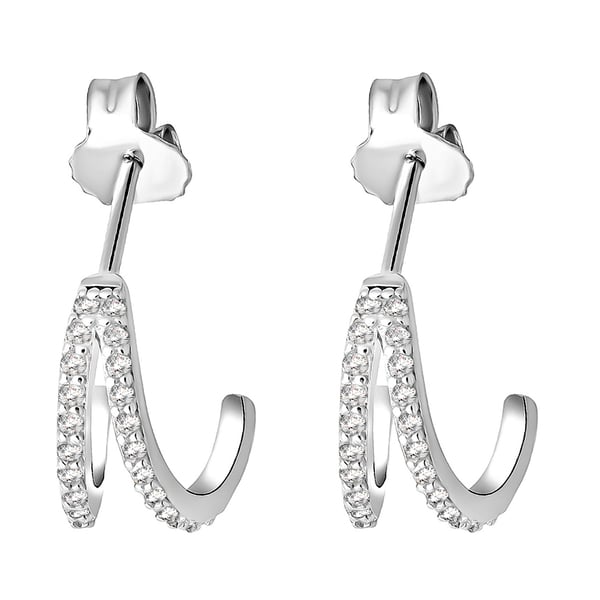 ELANZA Simulated Diamond Earrings ( With Push Back)  in Rhodium Overlay Sterling Silver