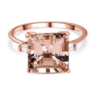ILIANA 18K Rose Gold Asscher Cut AAA  Morganite, Diamond (SI/G-H) Solitaire Ring 4.53 ct, Gold Wt. 2