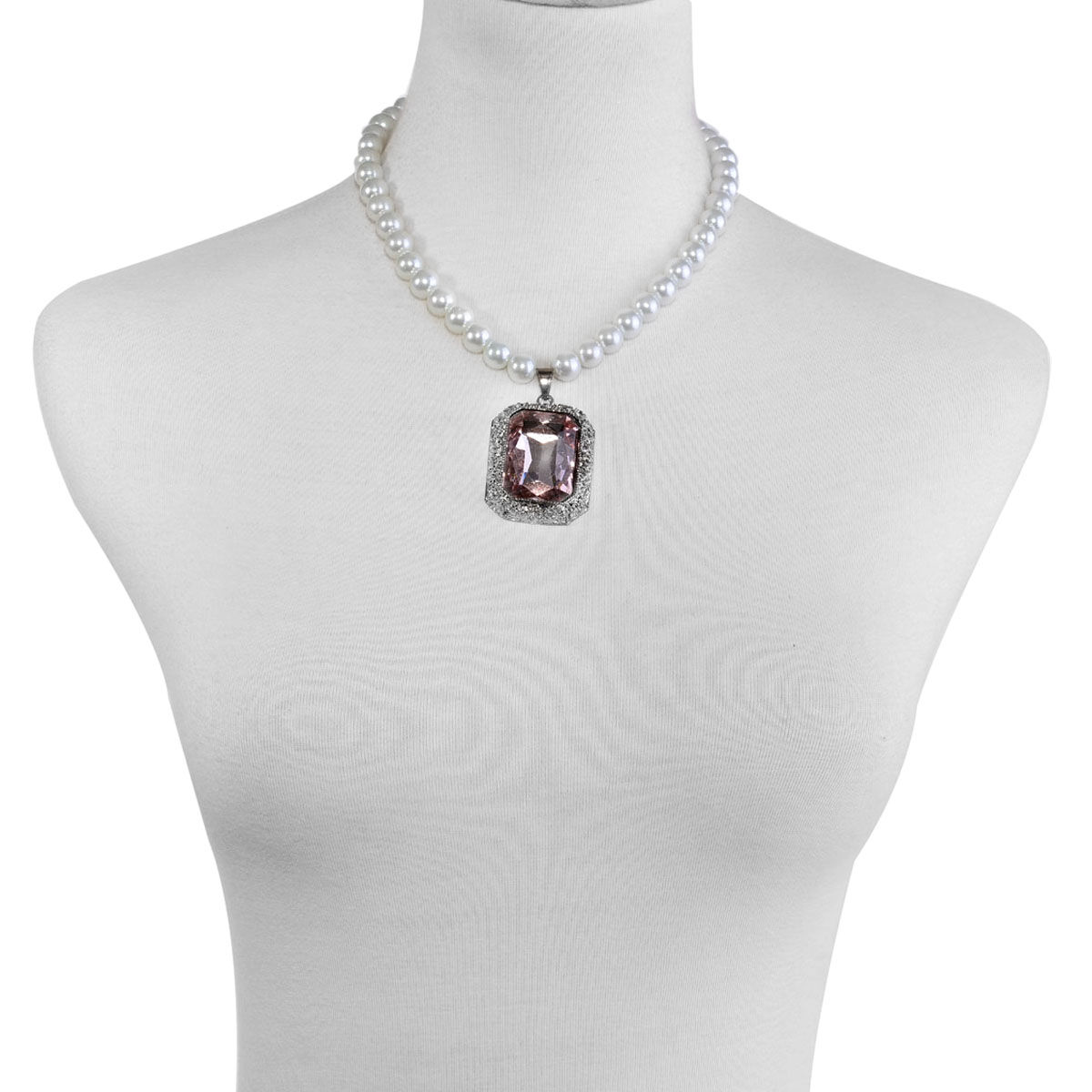 Champagne Glass, White Glass Pearl Necklace (Size 17 with Extension) and Earrings (With Push Back) in Black Tone