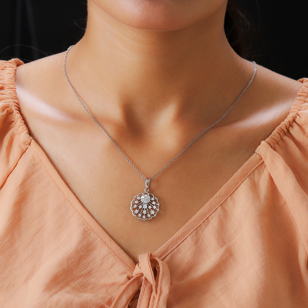 Simulated Diamond Floral Pendant in Sterling Silver