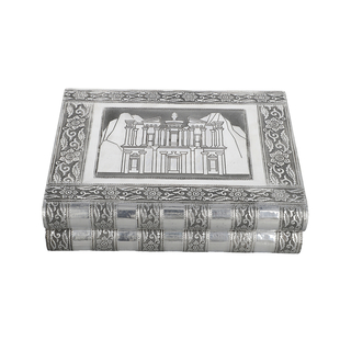 Palace Embossed Handcrafted Jewellery Organizer with 4 Extendable Trays, Inside Mirror and Blue Velv
