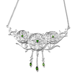 LucyQ Chrome Diopside (Rnd and Mrq), Natural Cambodian Zircon Leaf Vine Dream Catcher Necklace (Size