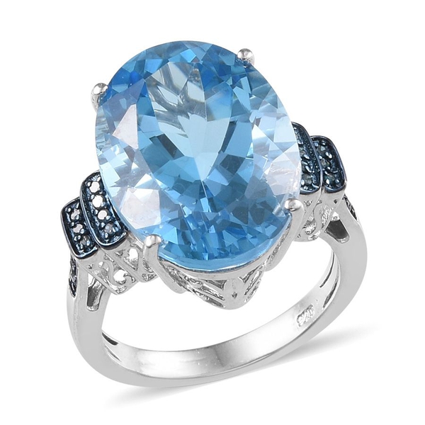 Electric Swiss Blue Topaz (Ovl 15.25 Ct), Diamond Ring in Platinum Overlay Sterling Silver 15.350 Ct