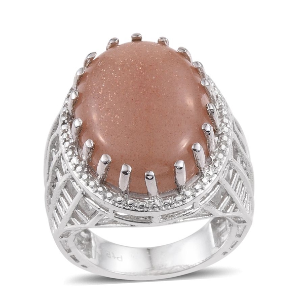 Morogoro Peach Sun Stone (Ovl) Ring in ION Plated Platinum Bond 16.000 Ct.