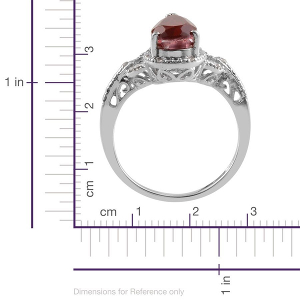 Ruby Quartz (Pear 3.25 Ct), Diamond Ring in Platinum Overlay Sterling Silver 3.300 Ct.